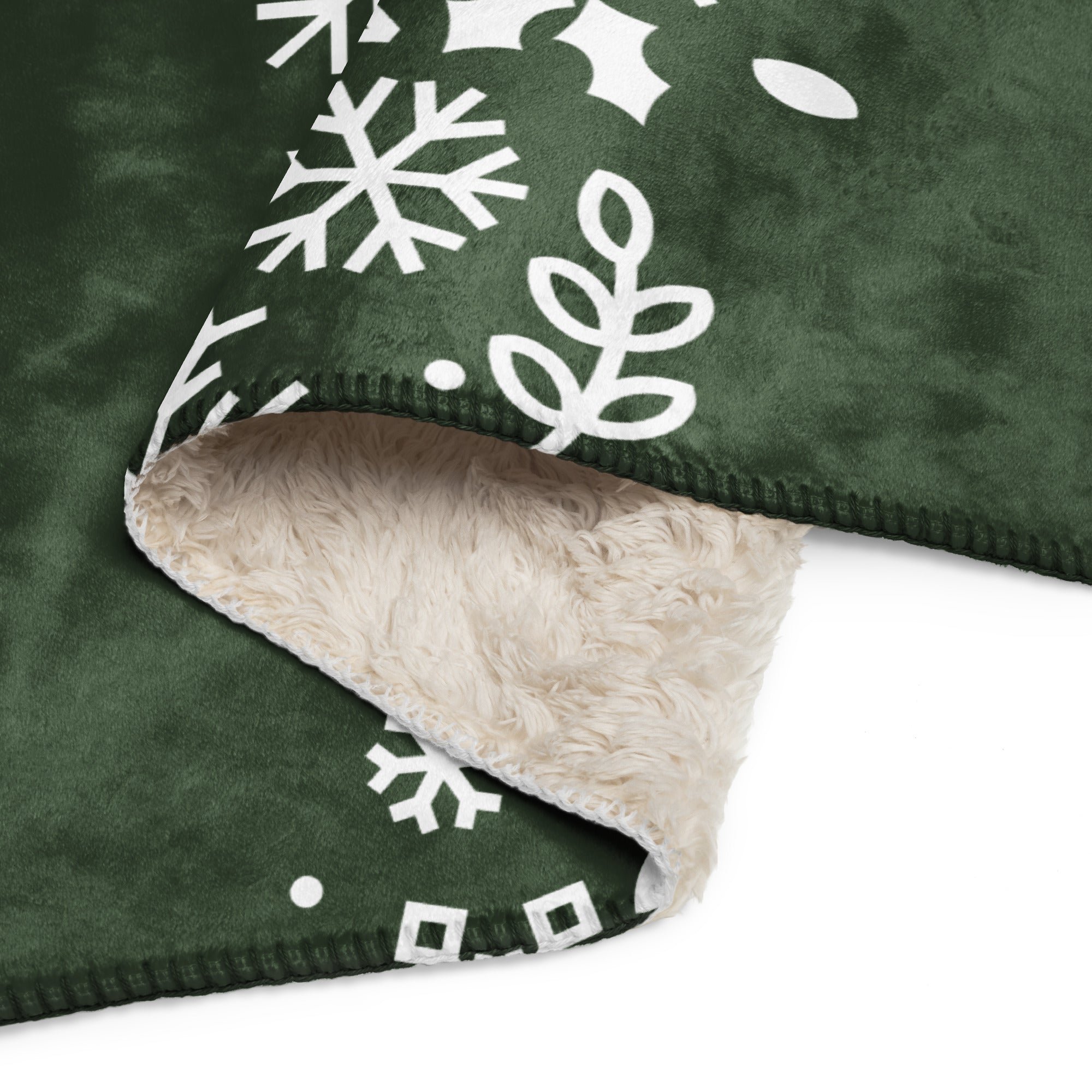 Close-up of the plush sherpa underside on the Forest Green Sherpa Blanket, showcasing its soft and warm texture.