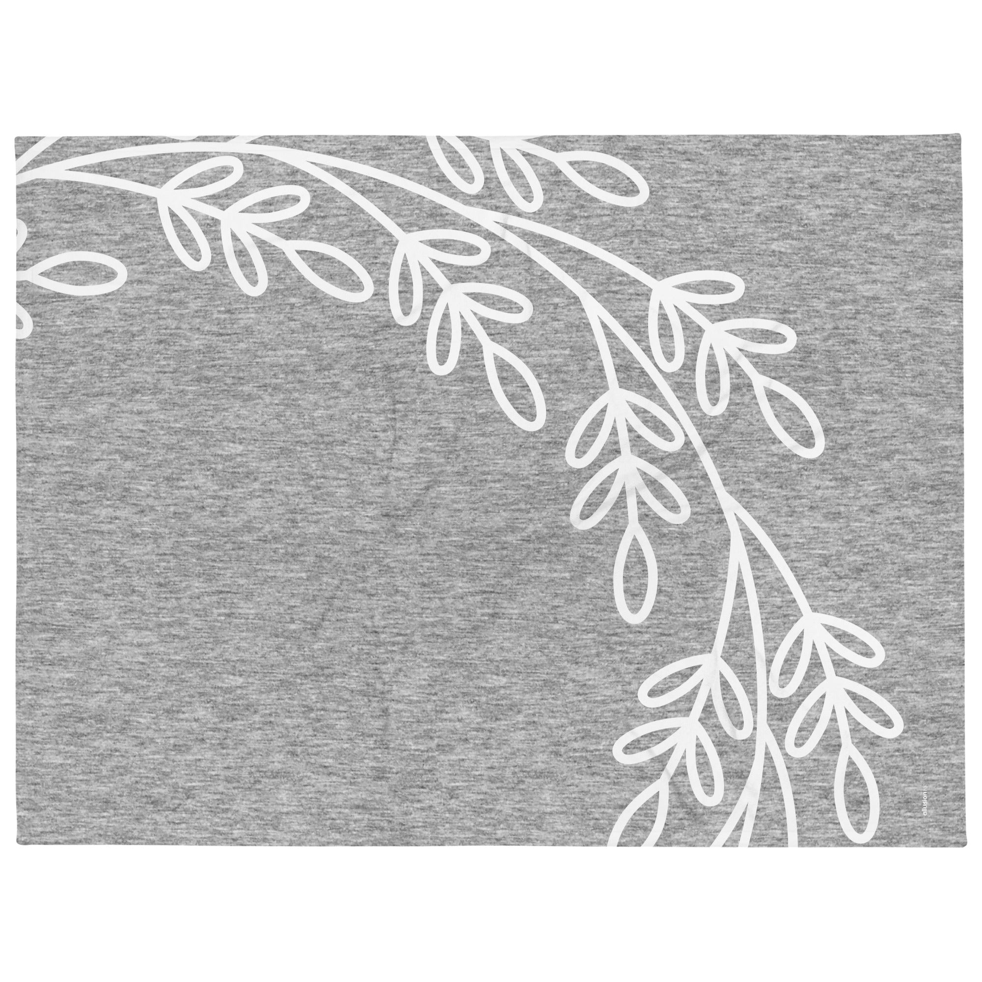 50x60 Gray Heather Leaf Throw Blanket laid out flat with white leaf design.